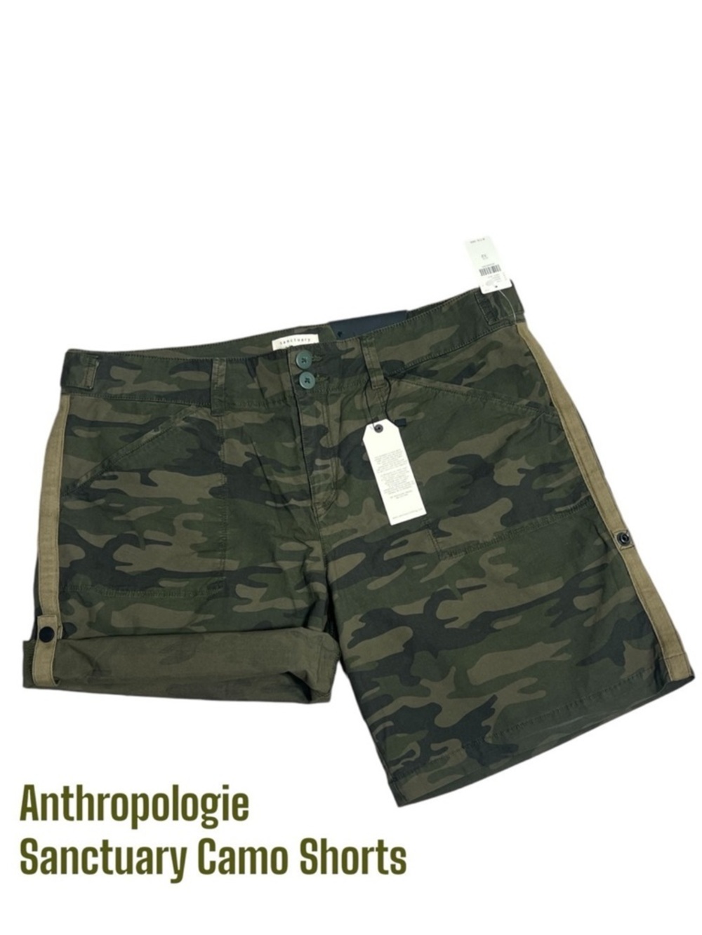 Anthropologie Sanctuary Surplus Army Green Camo Shorts Size 32